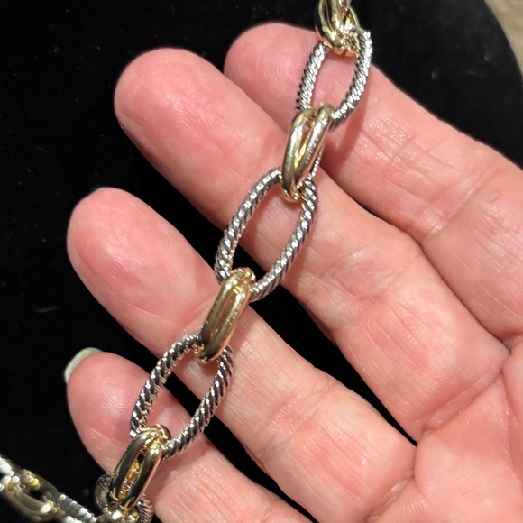 Gold/Silver two tone Designer Logo Pendant Chain Necklace - Picture 3 of 5